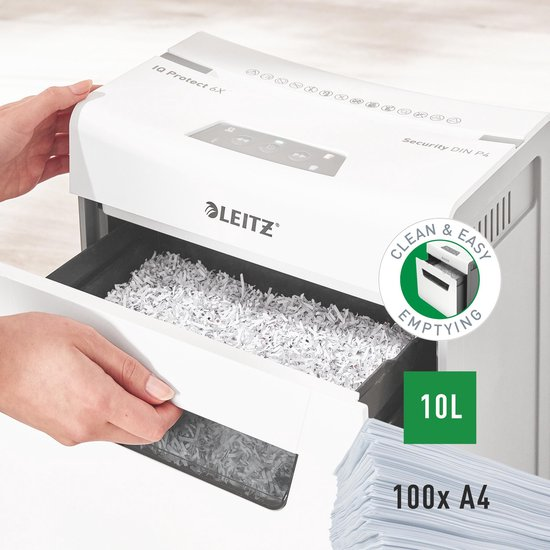 Leitz iq protect premium 6x stille papierversnipperaar p 4 snippers voor thuis/thuiswerkplek invoer tot 6 vellen wit 39rnp8qmpnar