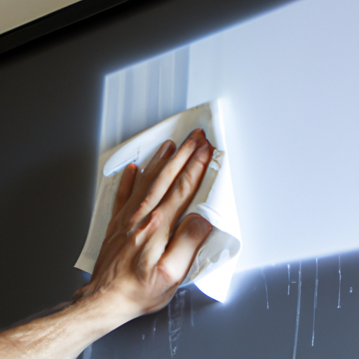 Projectie scherm dat wordt schoongemaakt met een natte handdoek