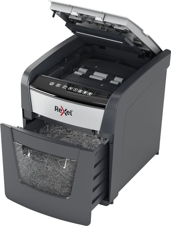 Rexel optimum autofeed+ 50x fluisterstille papierversnipperaar p 4 snippers voor thuiskantoor/thuiswerkplek invoer tot 50 vellen zwart v9mrlpolrm1x vnngav